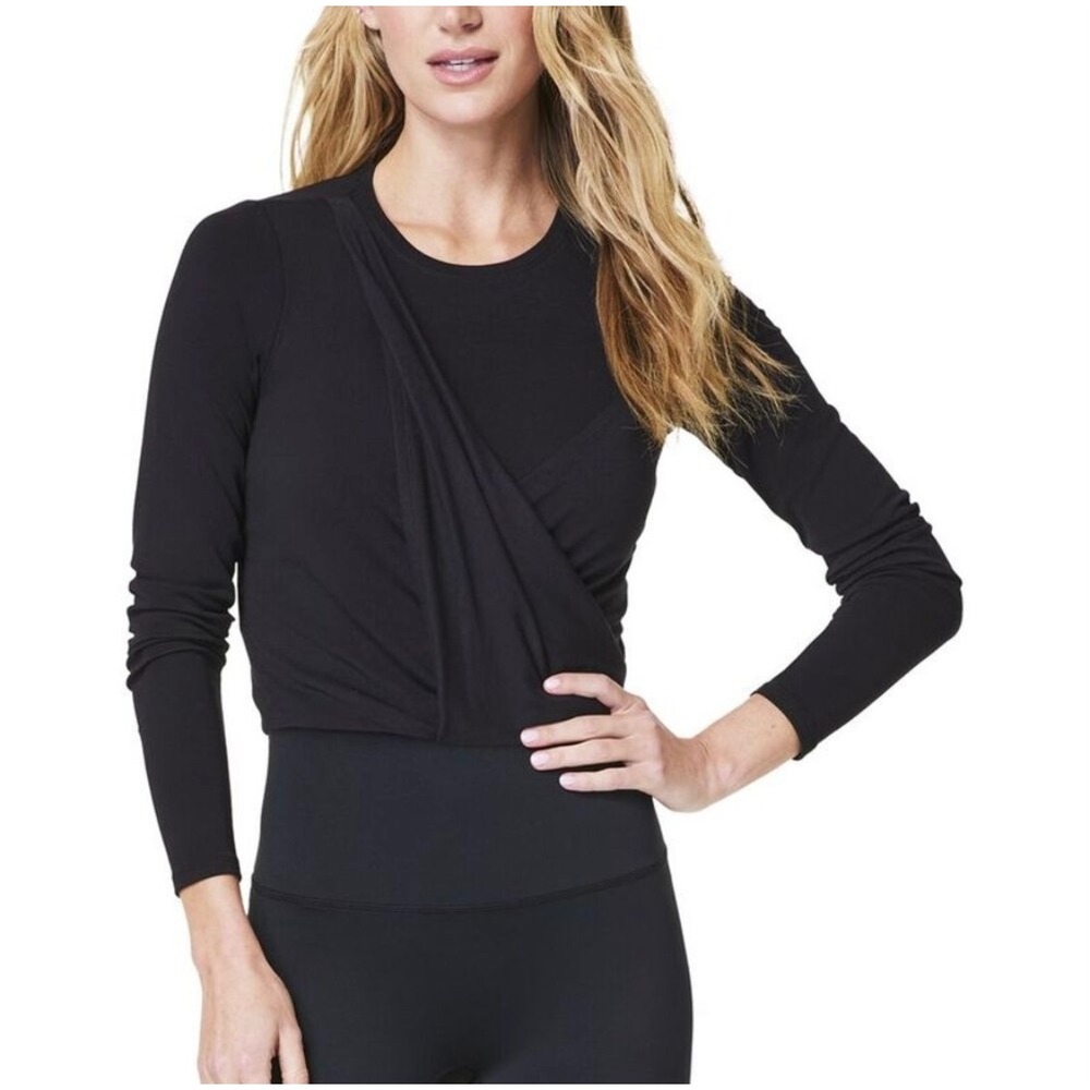 Spanx Better Base Twist & Fold Top M Black Stretch Lounge Minimalist Athleisure